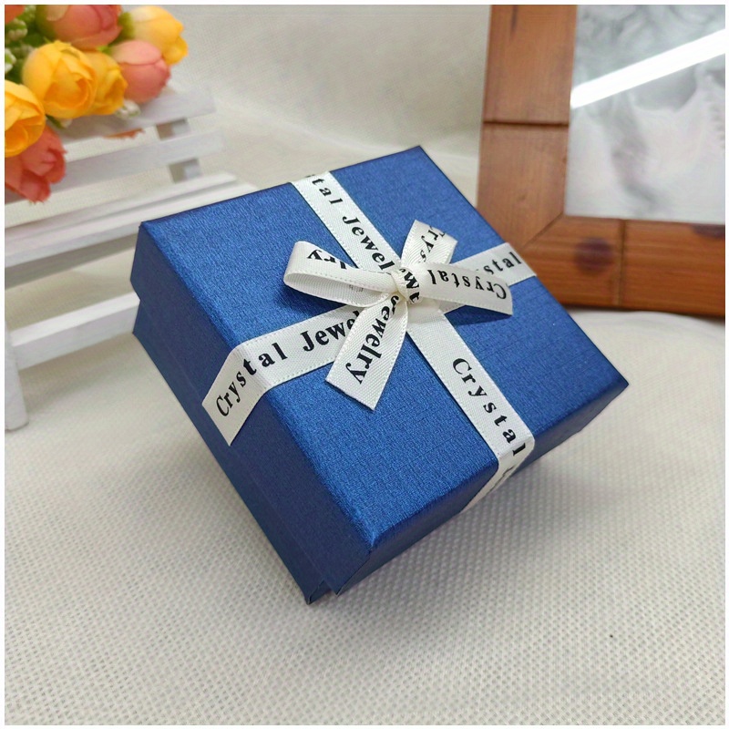 Gift box for rings or earrings - dark blue rectangle, bowknot of silver  colour
