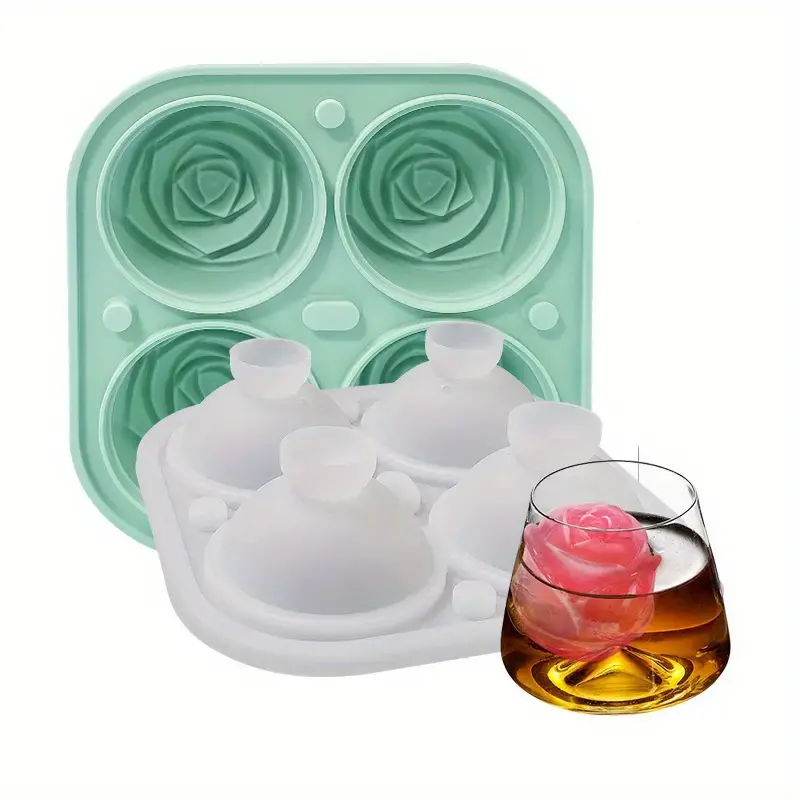 Rose Ice Cube Tray Silicone Freezing Mold, Home Made Ice Box Ice Maker 4  Cavity Silicone Rose Ice Ball, Large Novelty Rose Ice Molds For Restaurants  - Temu