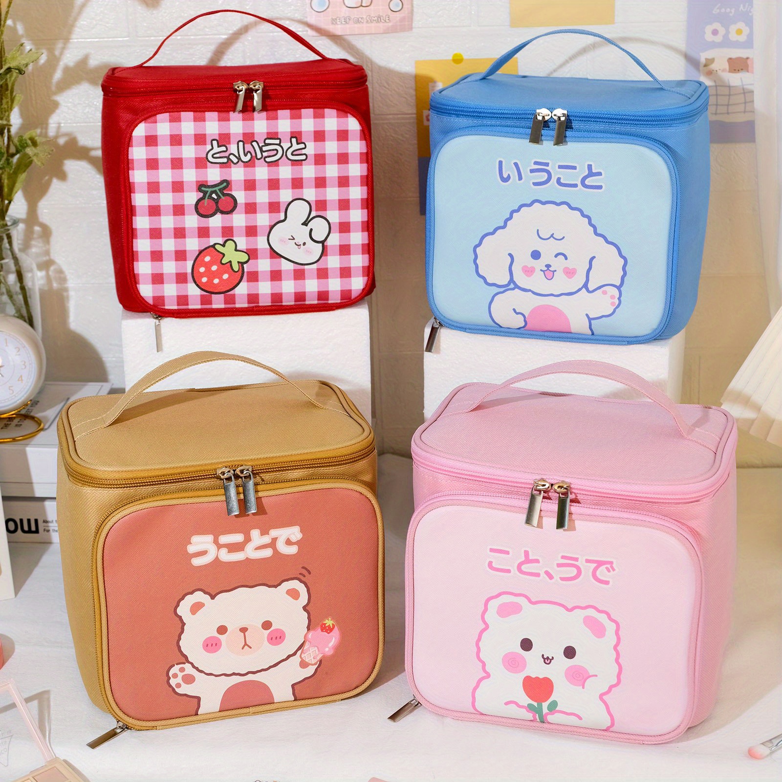 Cute Cartoon Pattern Cosmetic Bag Large Capacity Portable - Temu
