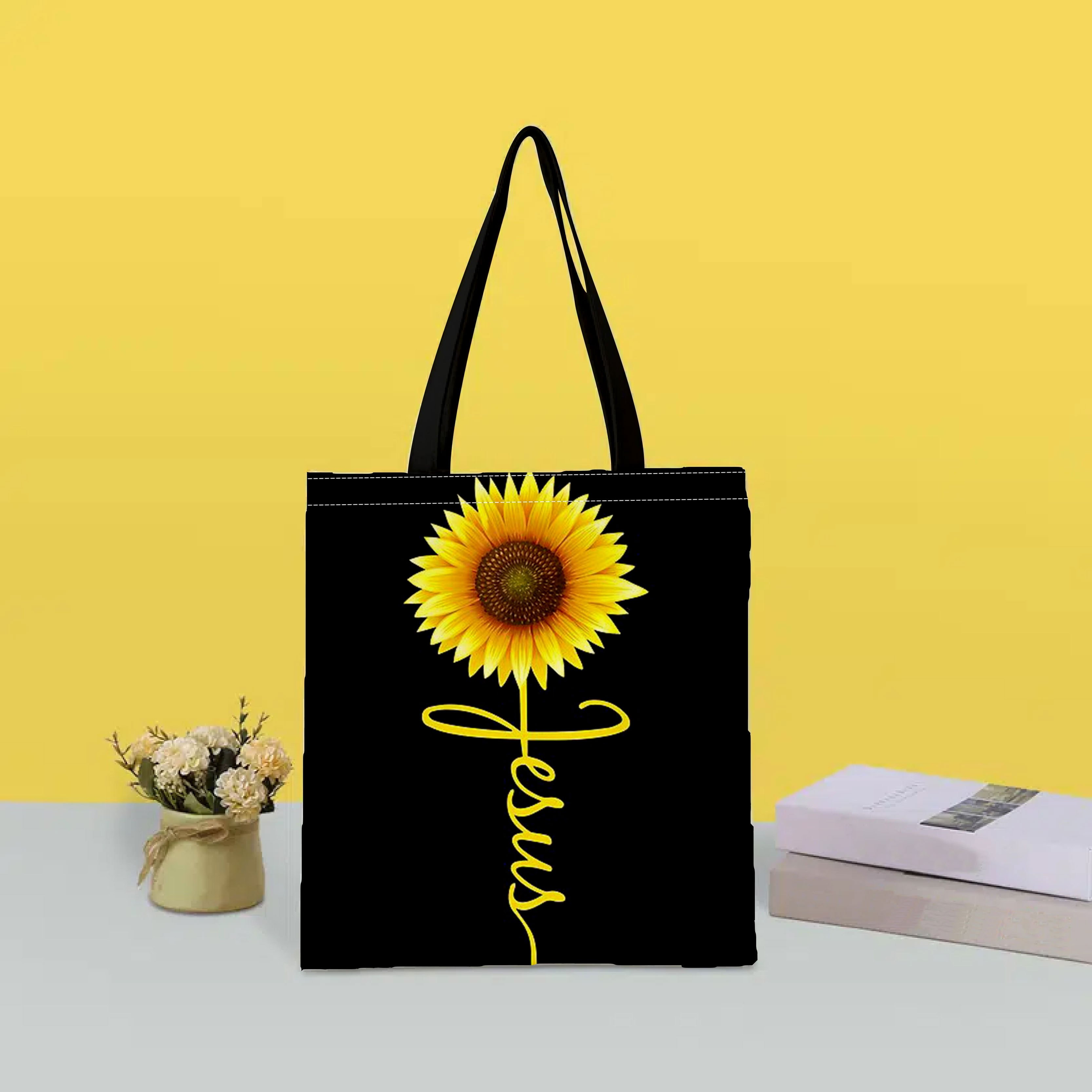 Sunflower Letter Print Shoulder Bag casual Graphic Canvas - Temu