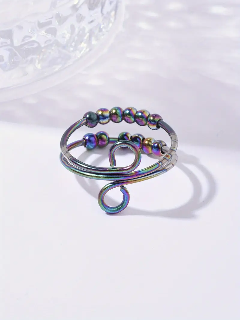 1pc adjustable stainless steel infinity anxiety relief ring with colorful beads creative fidget spinner ring gift for women and girls Product details 2