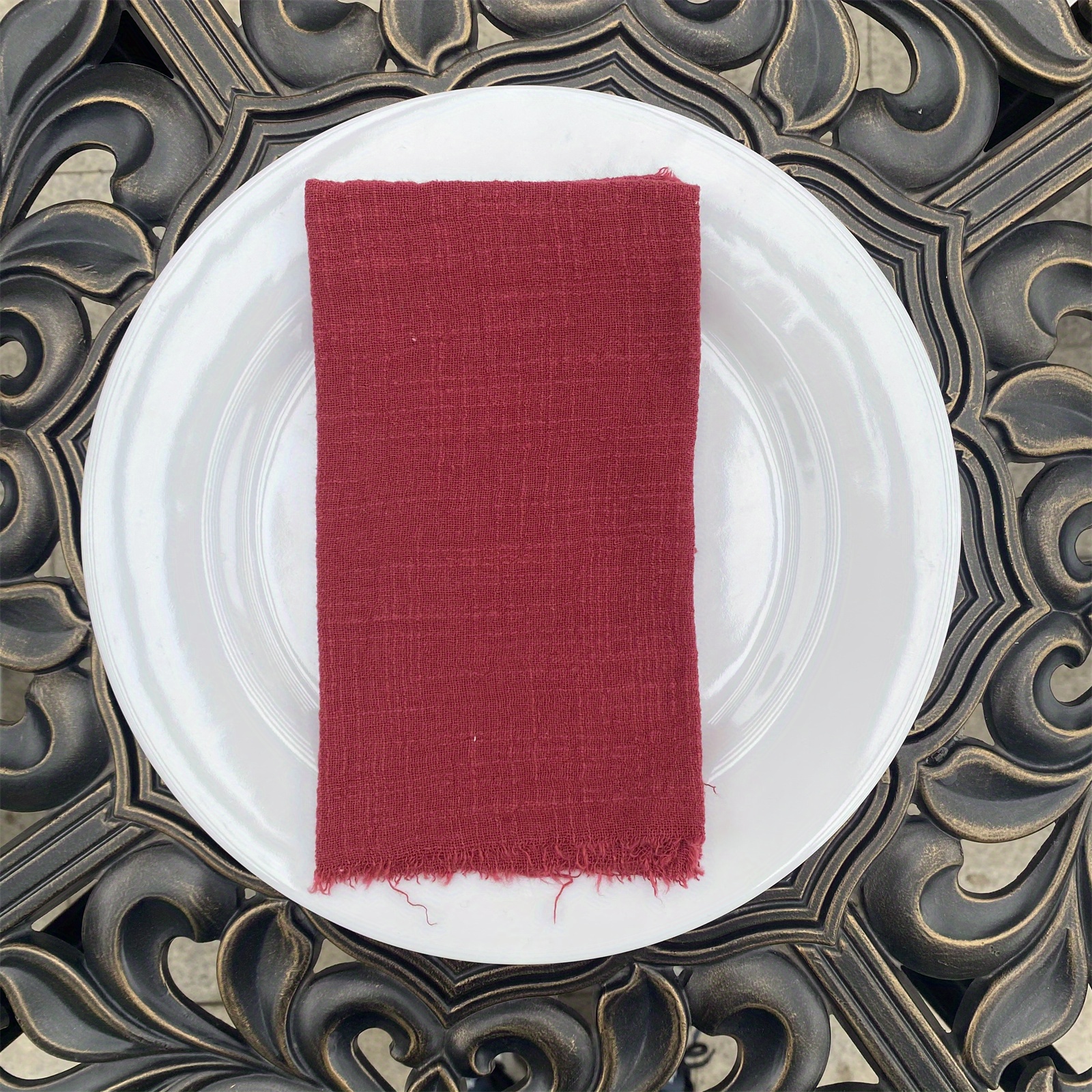 Handmade Cloth Napkins Delicate Cotton Linen Cloth Napkins with Fringe for  Dinners Parties Weddings 16 x 16 Inch Set of 12 Burgundy