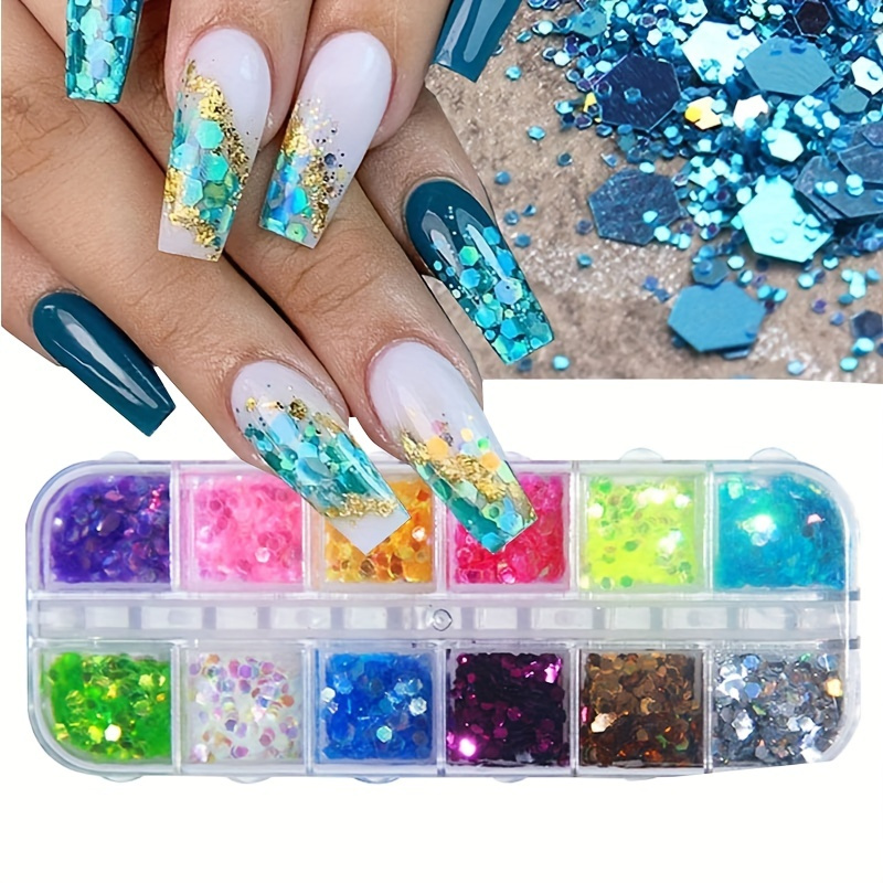 Holographic Nail Glitter Foils, 12 Colors Sparkly Ultra-Thin Aluminum Foil  Nail Art Flakes Design, Laser Nail Sequins Acrylic Supplies for Women Girls  Manicure Charms Decorations, DIY 3D Nail Art Tips
