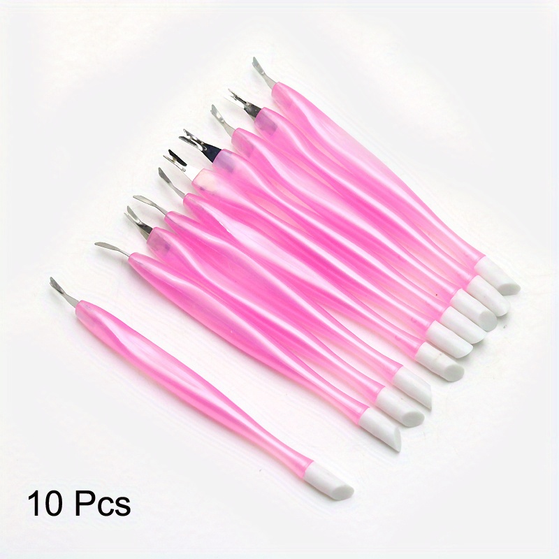 Image of 10 Pcs Doublehead Cuticle Trimmer With Pusher Dead Skin Remover Nail Art Fork Pink Cuticle Remover Stainless Steel Pedicure Nails Care Tools
