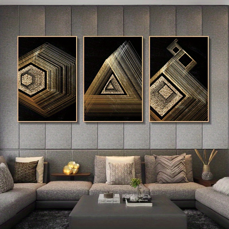Golden Black White Abstract Painting Canvas Wall Art Poster Modern Home  Decor