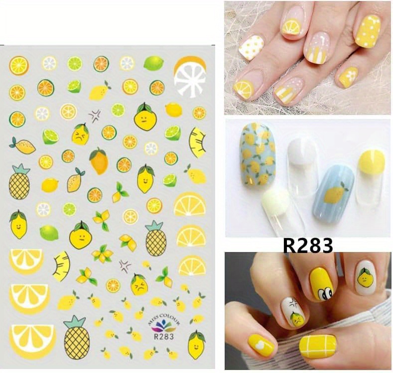 3 6 10sheets fruit nail art stickers decal self adhesive cute fruits strawberry watermelon avocado cherry nail decoration accessories for little girls details 4