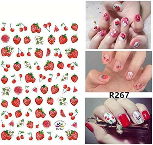 3 6 10sheets fruit nail art stickers decal self adhesive cute fruits strawberry watermelon avocado cherry nail decoration accessories for little girls details 3