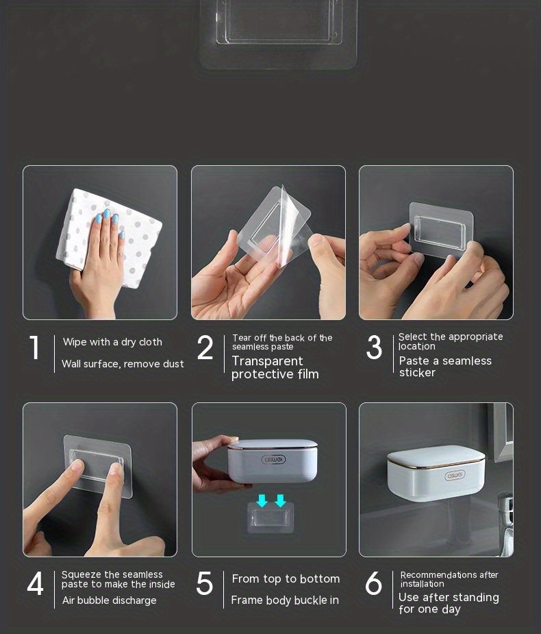 Leakproof Wall-Mounted Soap Dish with Lid - Durable Plastic, Rectangular Bathroom Accessory, Soap Holder, Soap Container, Drip Tray