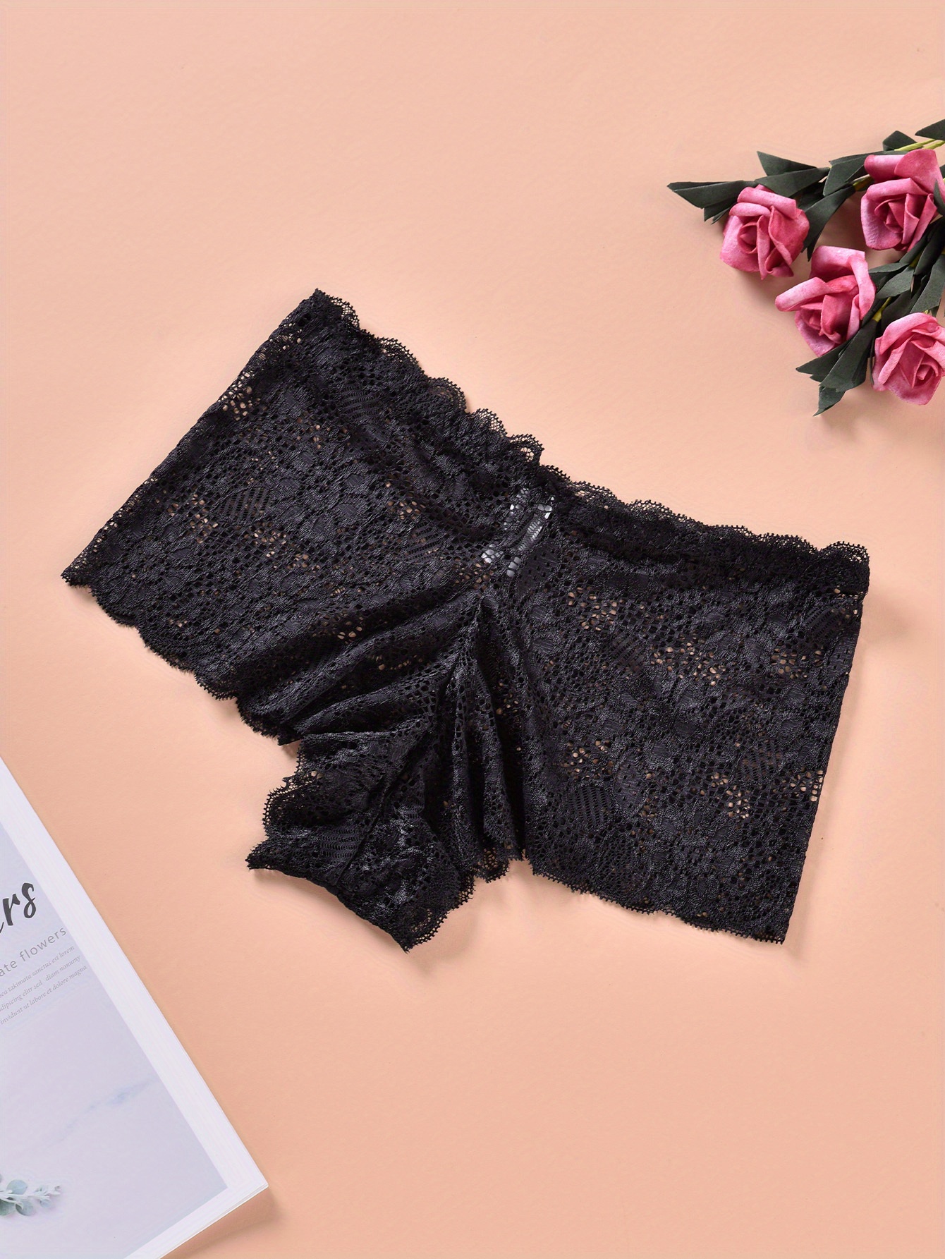 Floral Lace Panties Sexy Semi Sheer Scallop Trim Panties Temu