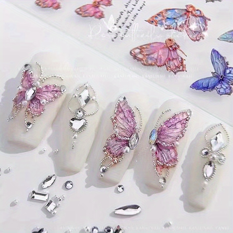 

5d Embossed Butterfly Nail Art Stickers, Self Adhesive Butterfly Wing Nail Art Decals For Diy, Nail Art Supplies For Women And Girls
