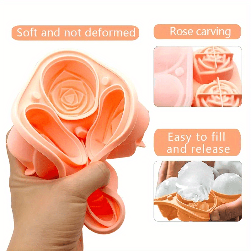 4 Grid Rose Flower Ice Cube Maker Silicone Ice Cube Mould Rose Flower Ice  Cube Mold Whiskey Silicone Ice Box - AliExpress
