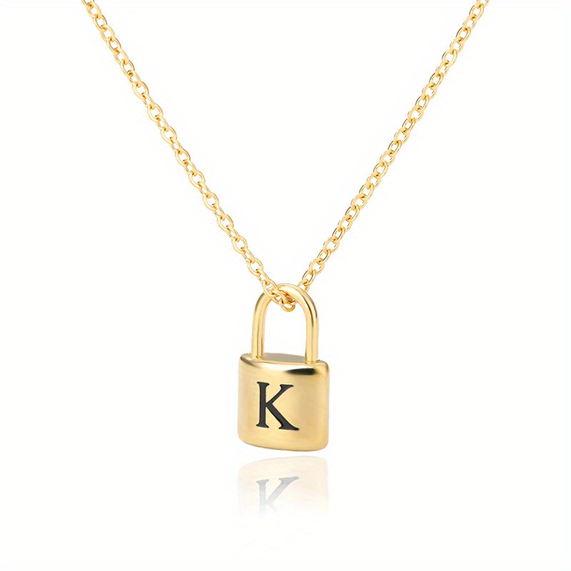 Minimalist Jewelry Stainless Steel 18k Gold Plated Padlock Necklace Men  Women Lock Engraved Old English Initial Letter Necklace - Buy Minimalist