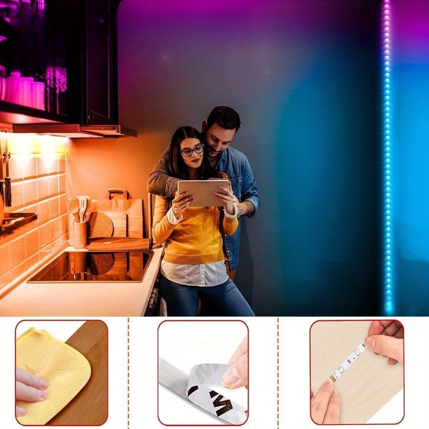 60m 200ft smart led strip light 2 rolls of 30m 100ft rgb strip light synchronized with music 44 key remote control led light used for bedroom christmas light decoration multi color 100ft deck balcony roof garden swimming pool details 0