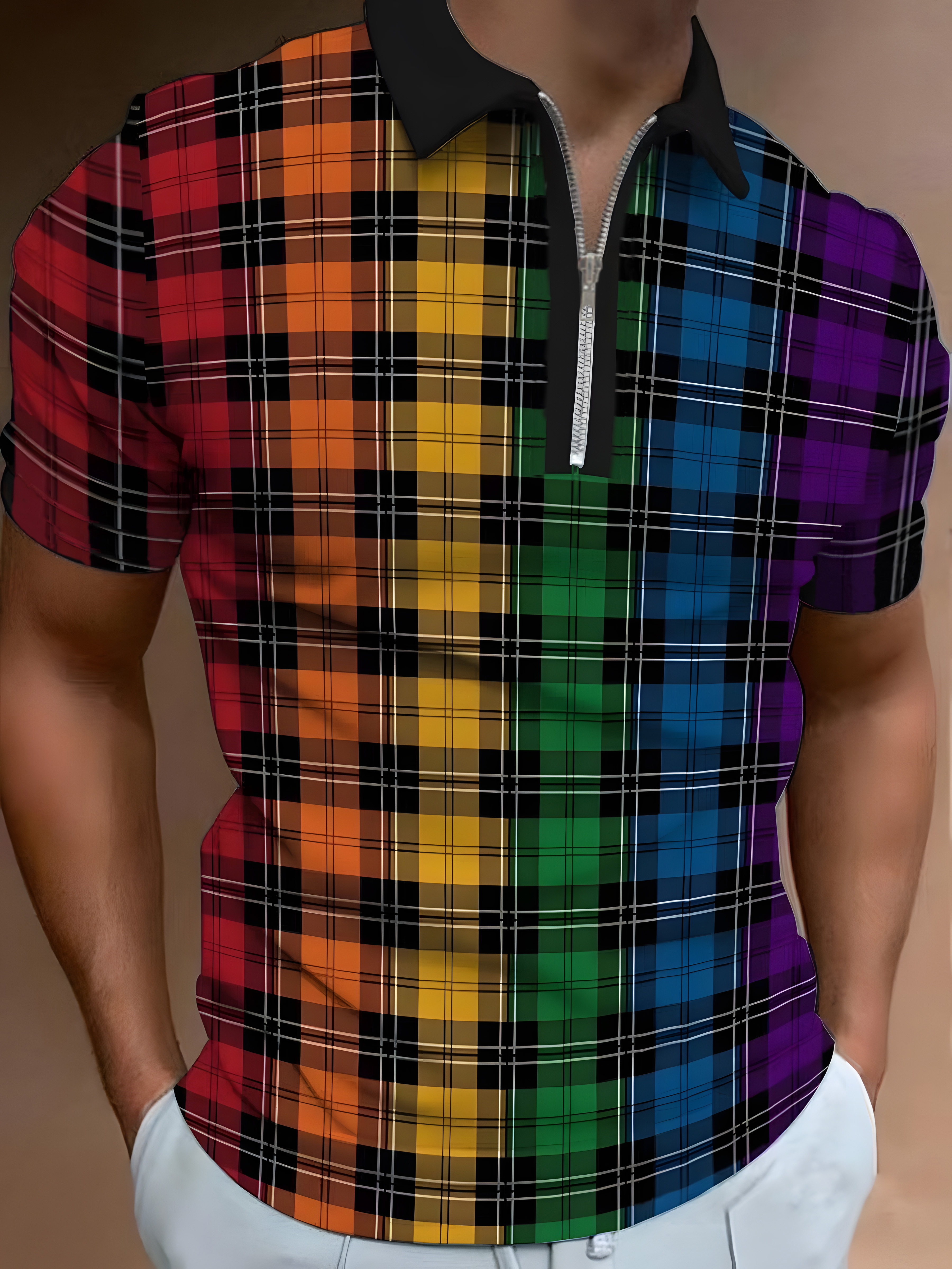  Polo Shirts for Men,Men's Polo Shirt Stylish Men's 1/2 Zip  Short Sleeve Golf Polo Shirts Plaid Polo T-Shirt : Clothing, Shoes & Jewelry
