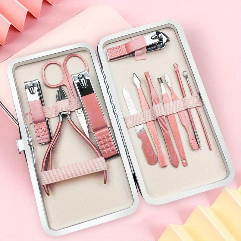 Manicure Set 12 in 1 Pedicure Kit Professional Nail Clippers Nail Kit  Manicure Kit Travel for Women - Pink