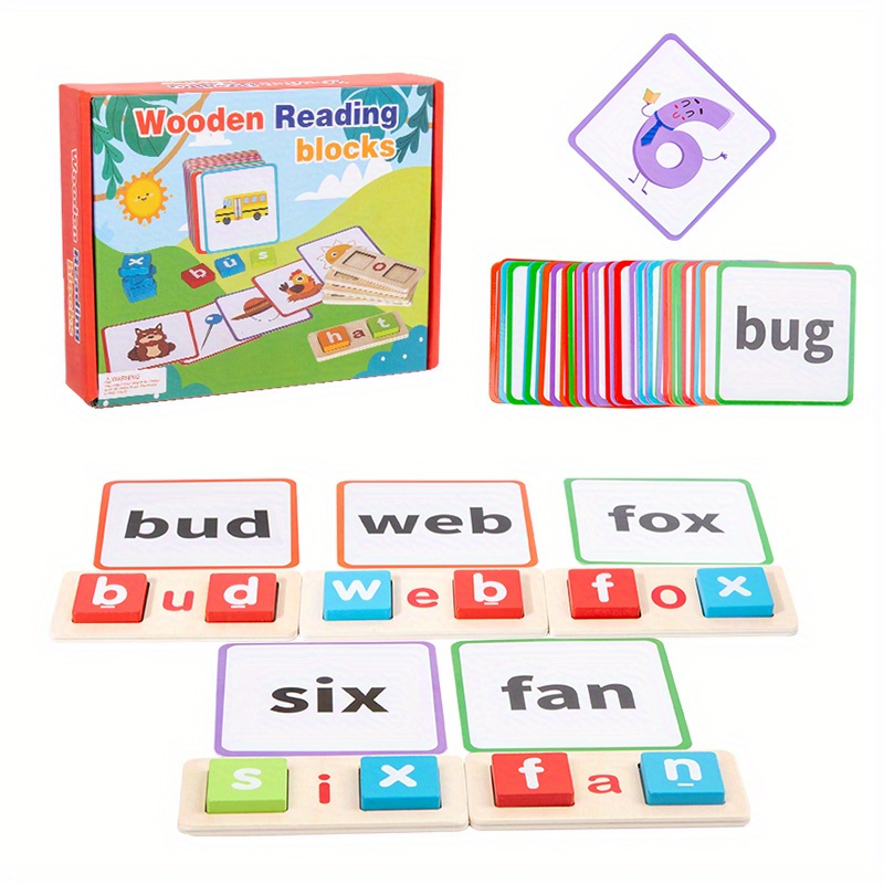 60pcs Wooden Short Vowel Alphabet Sequence Spelling Reading Set With Double  Sided Flash Card, Short Vowel Alphabet Sequence, Reading Block Learning CVC  Visual Flash Card Montessori Toy Gift