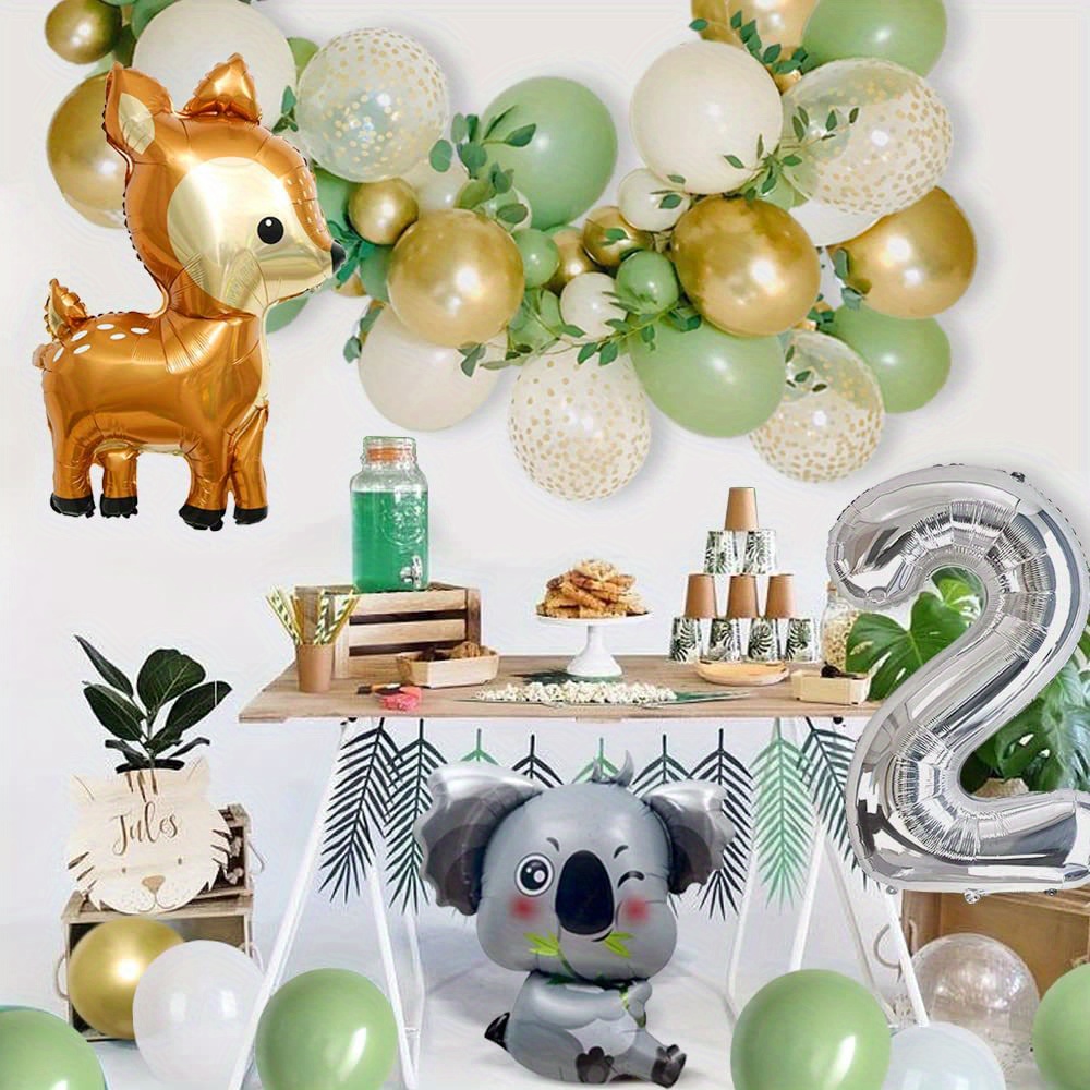 Decoraciones de segundo cumpleaños para niñas y niños, decoración de globos  de cumpleaños de dos años de color verde salvia dorado con globo de papel