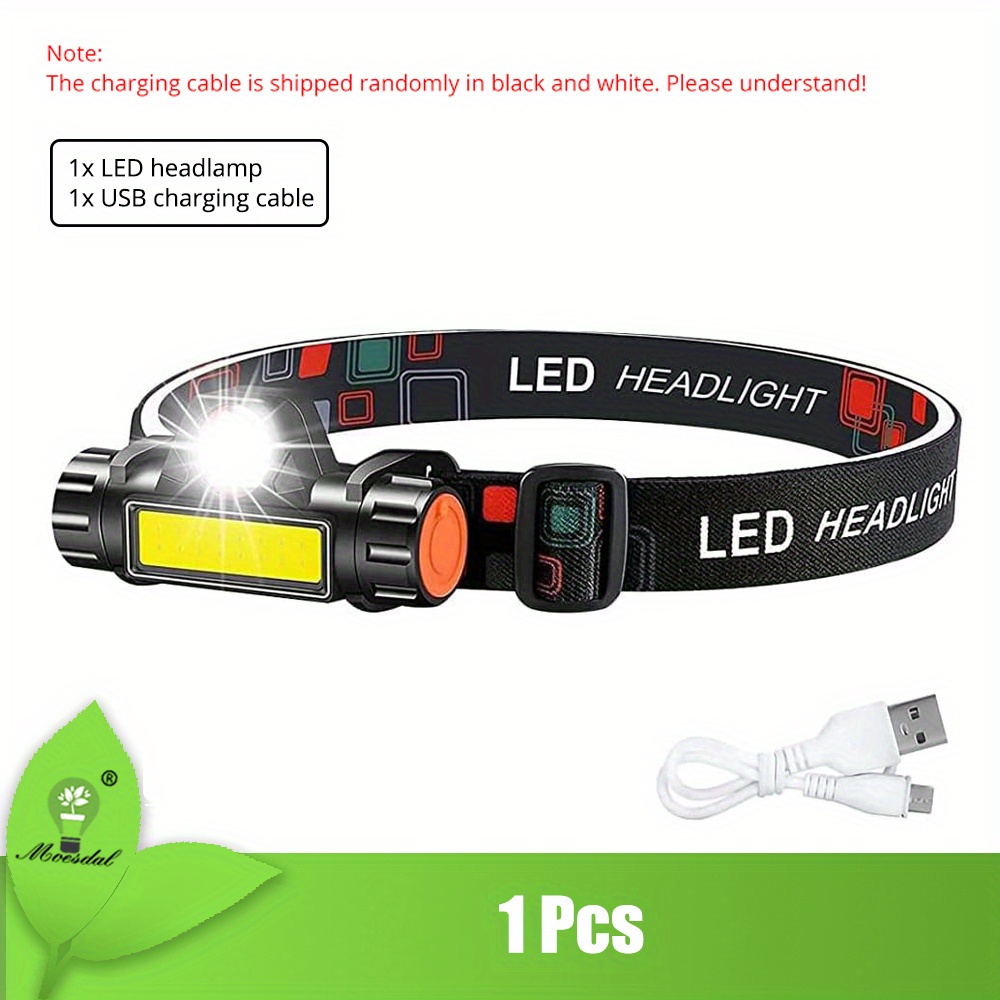 Tradineur - Linterna de cabeza, 9 LED, luz frontal, 4 modos de luz, batería  recargable, cable USB, resistente al agua, correr, e