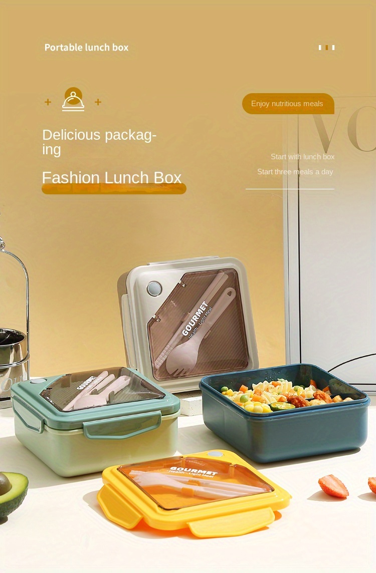 Large Capacity Lunch Box With Dividers And Tableware,dust-proof