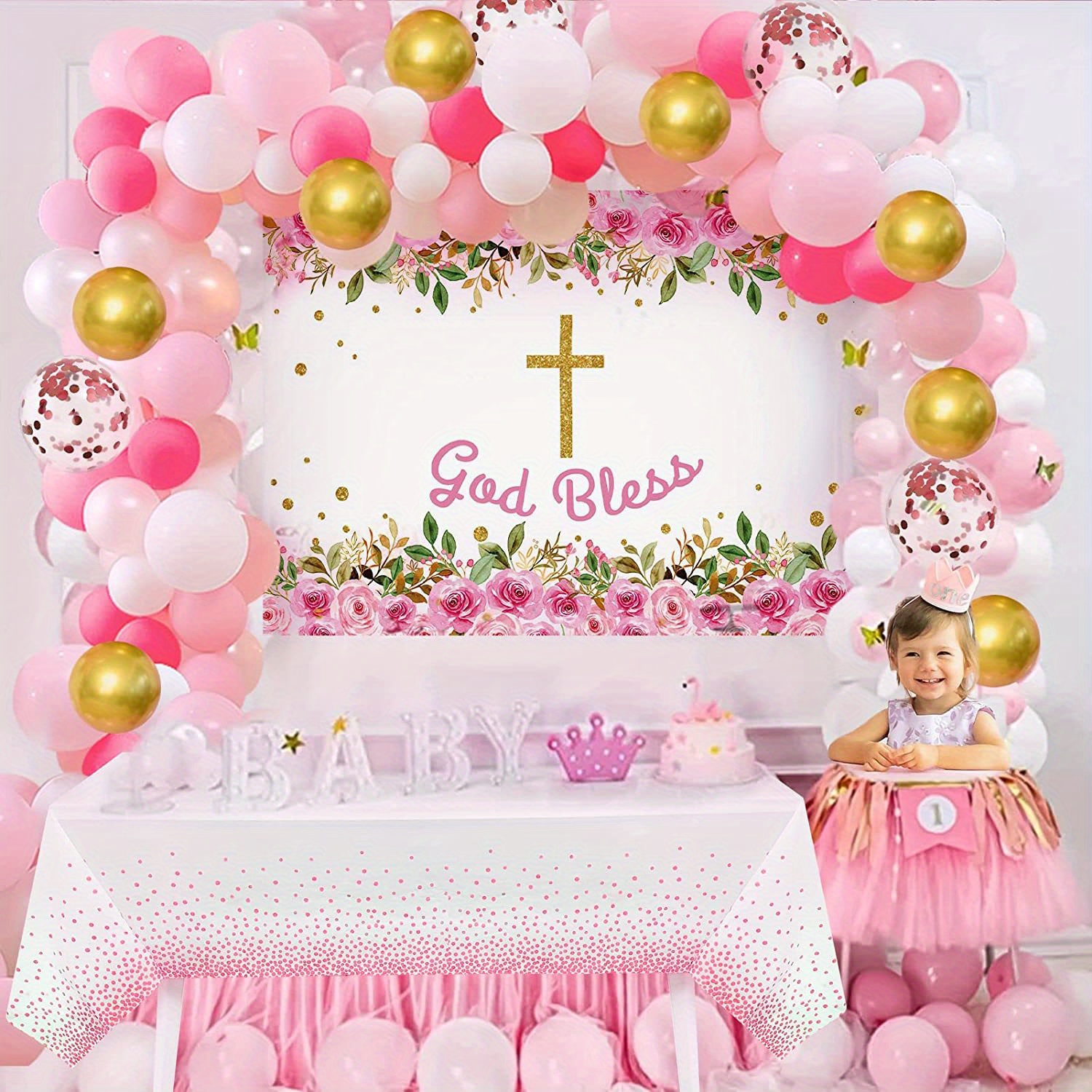 30 globos de bautismo rosados para decoración de fiesta, decoración de  fiesta de primera comunión para niña, kit de decoración de bautizo para  baby