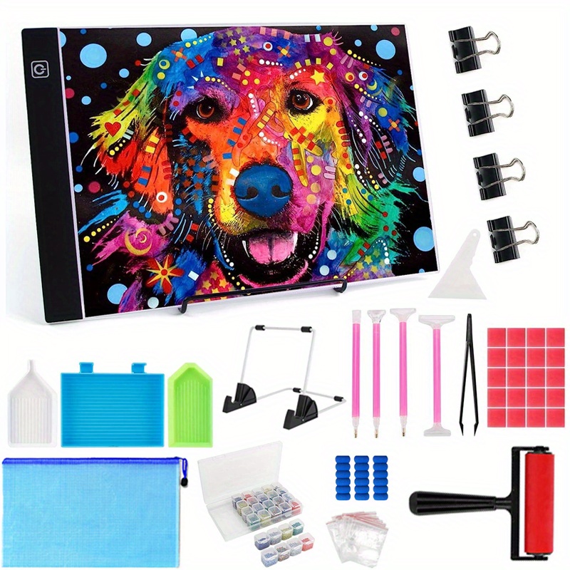 A4 5D Diamond Painting Tools, LED light pad,Diamond Painting Accessories  With 28 Grids Diamond Embroidery Box And Diamond Painting Roller For Kids  And Adult