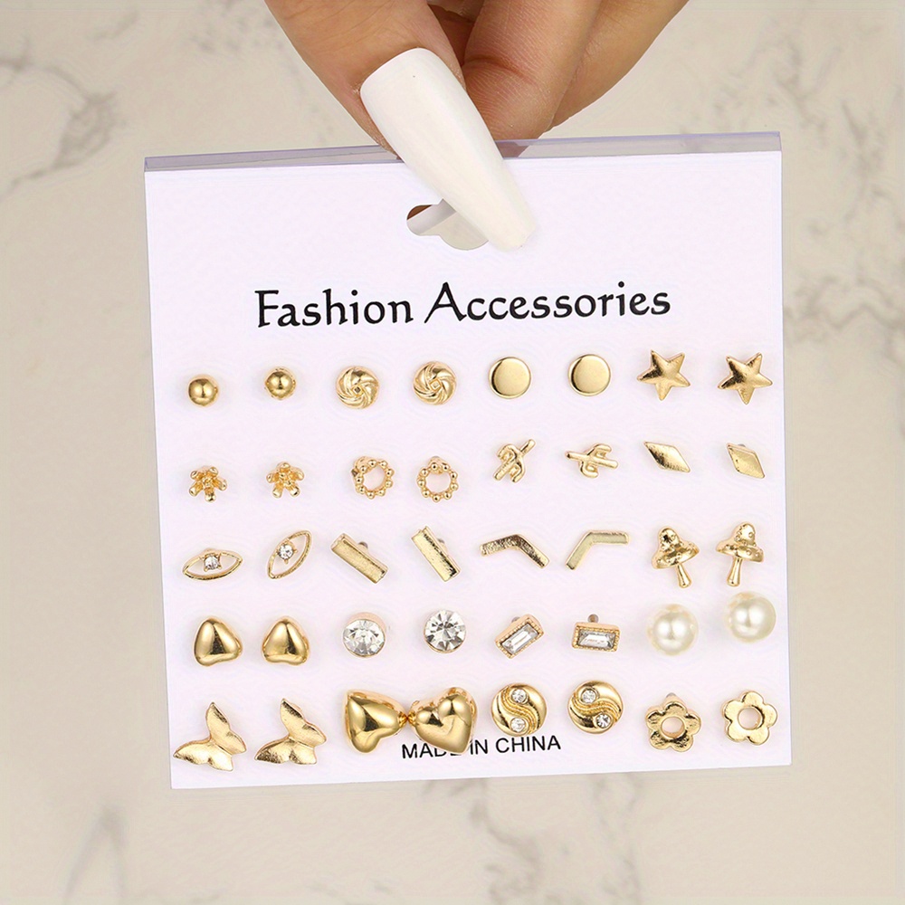 6pcs Key, Lock, Pearl & Rhinestone Design Fashionable Earrings Set