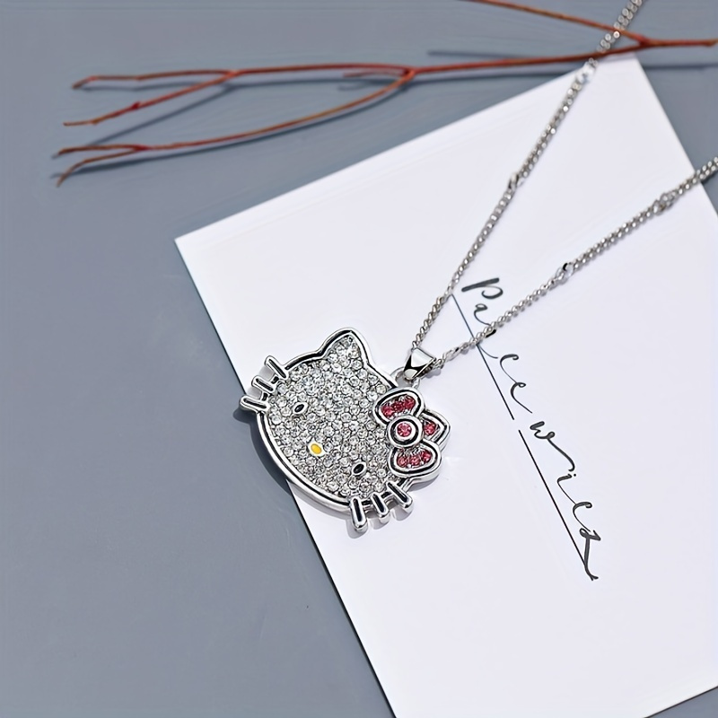 Sanrio Hello Kitty Necklace Ring 2K Kuromi Melody Chain Alloy Silver Crystal Female Charm Rhinestone Goth Jewelry Valentine Gift, Women's, Size: One