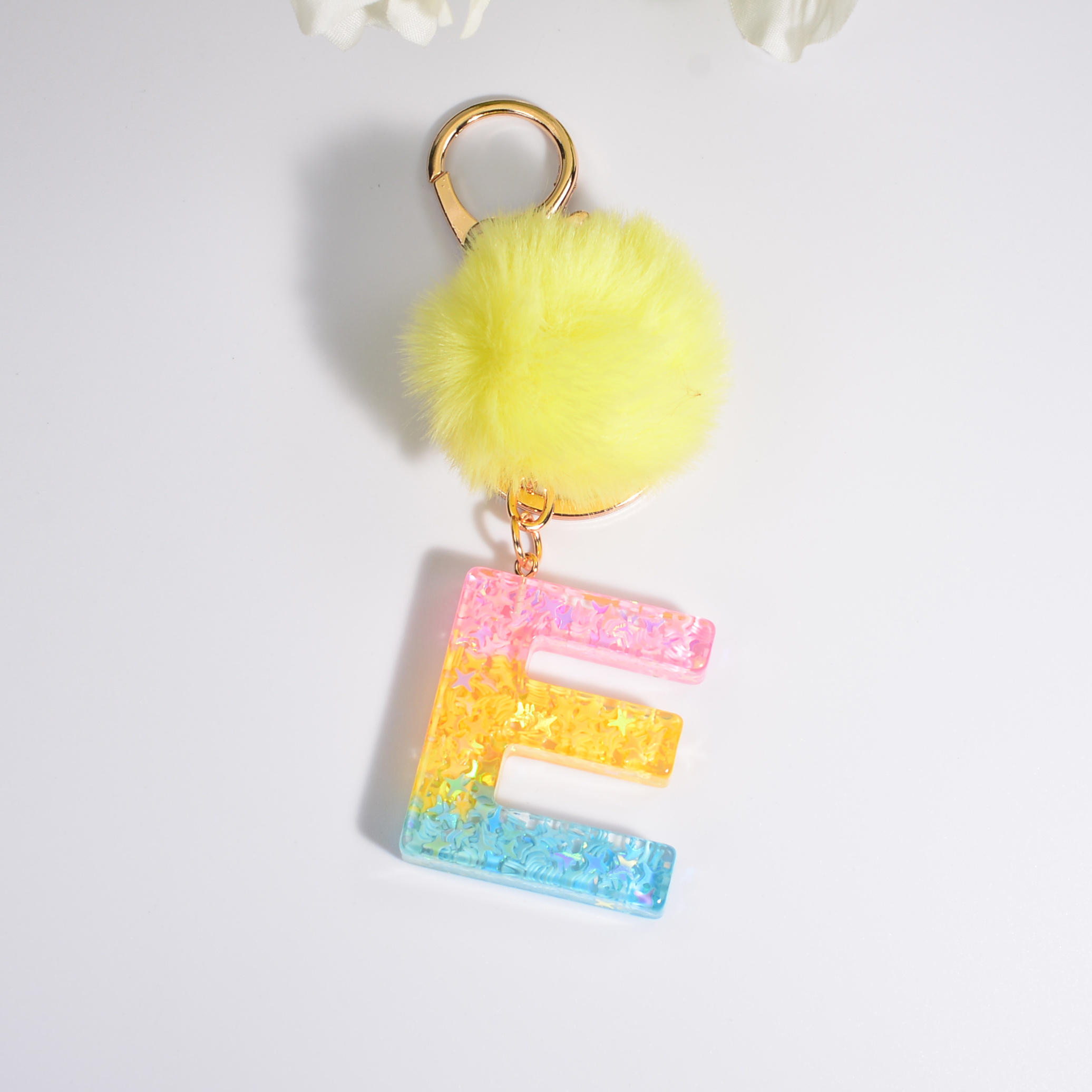 Letter Decor Heart & Pom Pom Charm Keychain