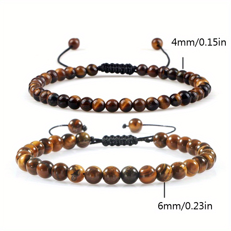2pcs Adjustable Mini Stone Tiger Eye Onyx Beaded Lovers Bracelets & Bangle For Women Men Beads Braided Bracelet Jewelry Couple Festal Gifts Father Mother