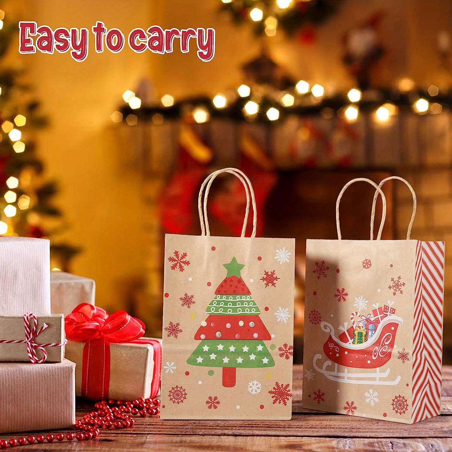 Sacchetti regalo di Buon Natale, Sacchetto regalo per le vacanze con manici  in nastro di raso, Elegante Borsa di benvenuto per le bomboniere per gli  ospiti, Confezione regalo di carta 