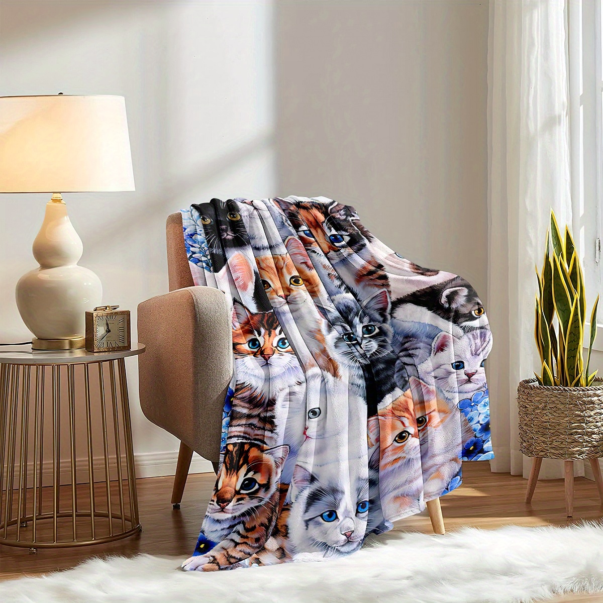 Cute cat print blanket flannel blanket soft warm throw temu australia