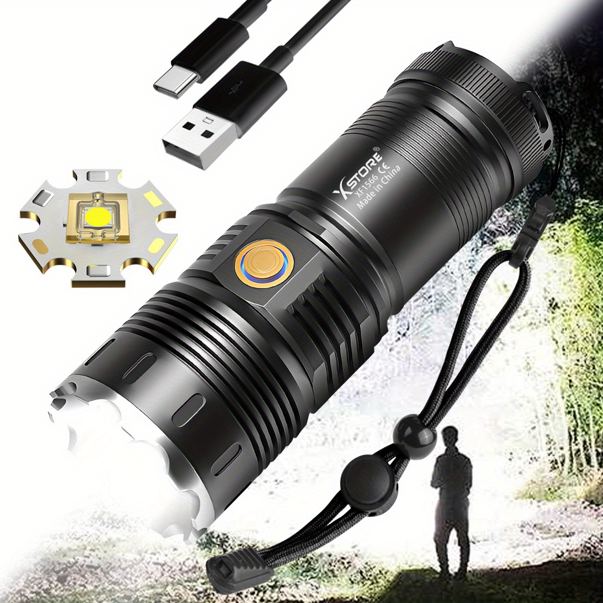 Super Bright Tactical Flashlight 200000 Lumens, Zoomable, Rechargeable,  Waterproof Torch For Camping, Fishing, And Emergencies Includes 4500mah  Battery Temu Australia