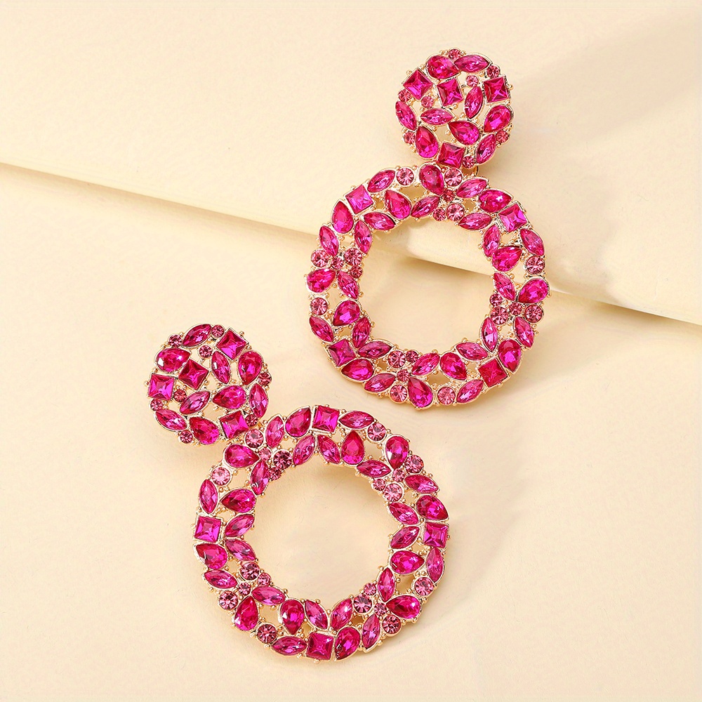 Exaggerated Rhinestone Round Dangle Earrings