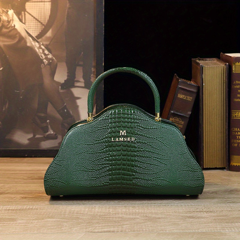 Elegant Cloud Shaped Satchel Bag Crocodile Embossed Handbag Temu