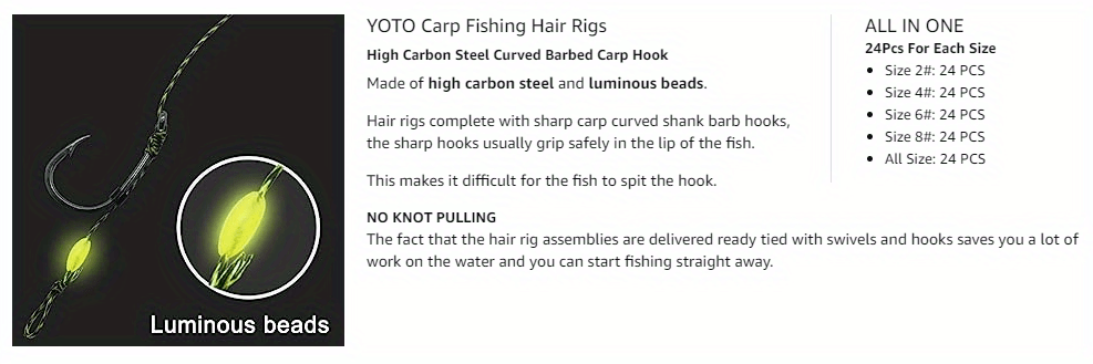 2PCS Carp Fishing Hair Rigs Ready Made Boilie Tied Rig Carp