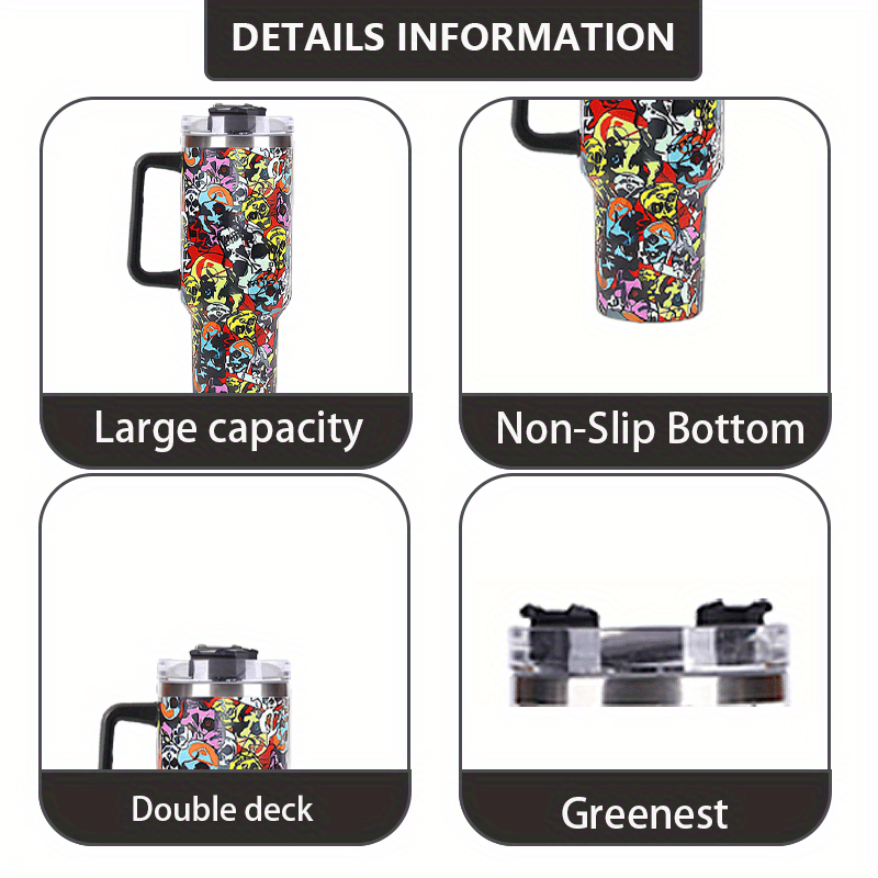 Aeyeele Skull Print Water Bottles, Large Capacity Reusable Vacuum Tumbler,  Double Layer Stainless Steel Insulated Drinking Cup With Lid And Straw For  Men Women Outdoor Camping Hiking Driving, Halloween & Day Of