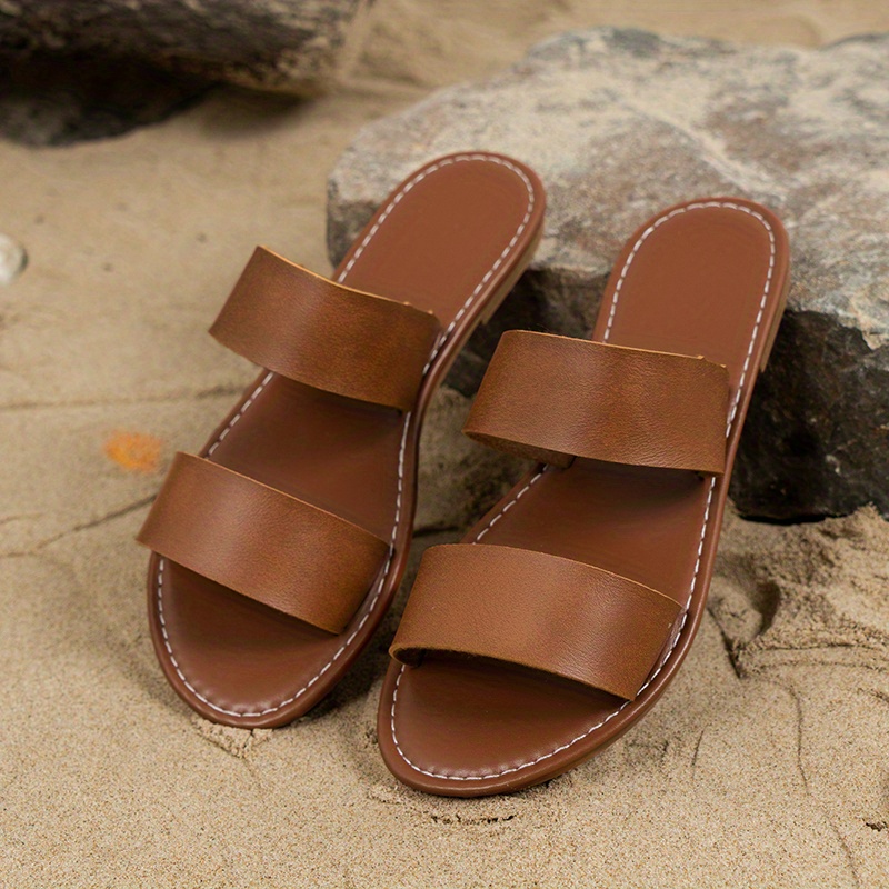 Women's Handmade Genuine Leather Summer Casual Comfort Flat Slide Sandals