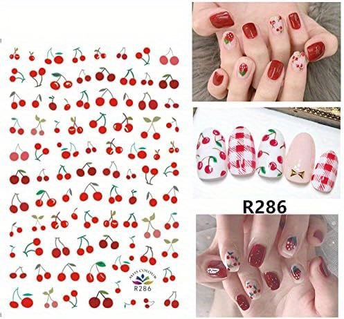 3 6 10sheets fruit nail art stickers decal self adhesive cute fruits strawberry watermelon avocado cherry nail decoration accessories for little girls details 2