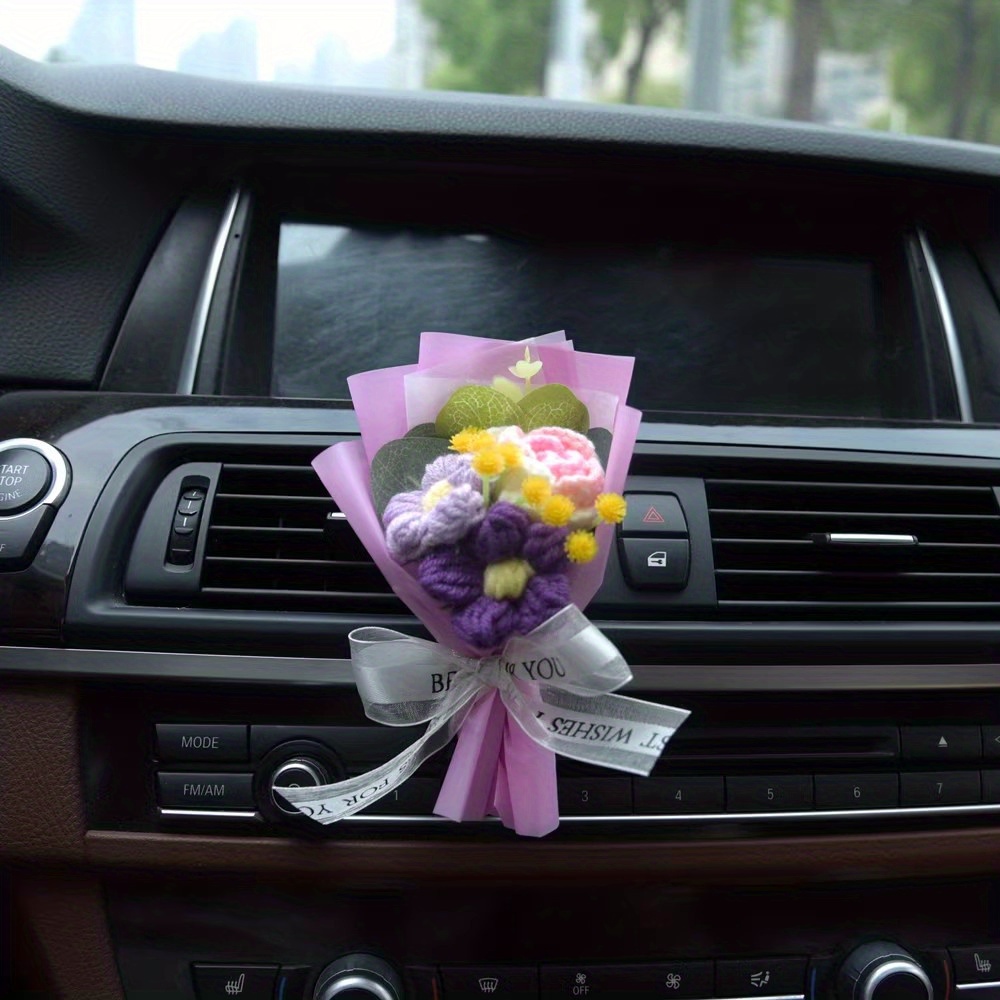 Handwoven Wool Flower Bouquet Car Air Outlet Perfume Simulation Flower