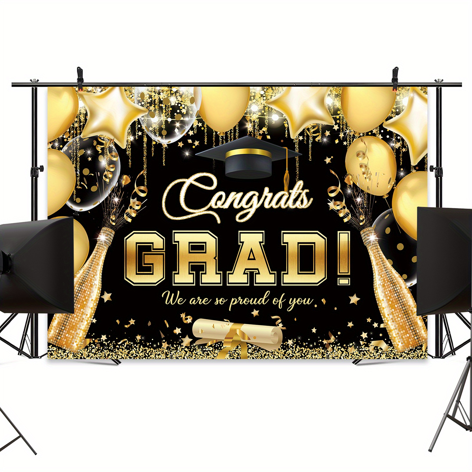 Black and Gold Graduation Decorations 2024 Graduation Decorations Class of 2024 Black and Gold Congrats Grad Banner College Graduation Decorations