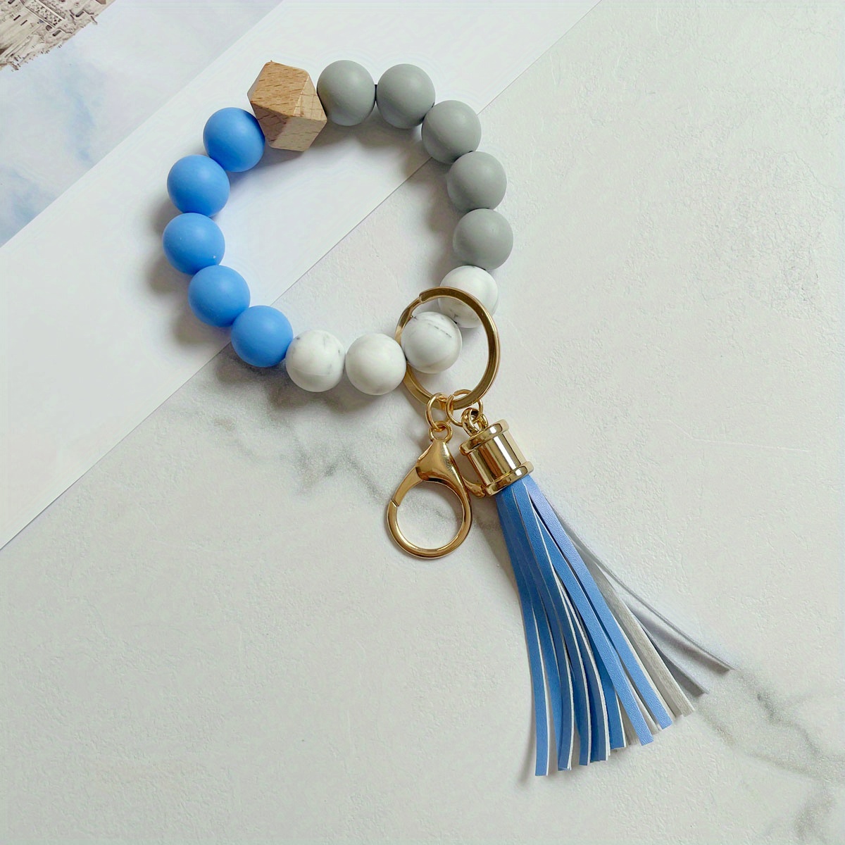 Silicone Bead Wooden Bead Tassel Keychain Bag - Temu