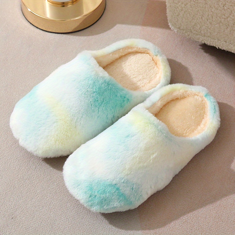 TEMU Women's Plush Indoor Slippers, Closed Toe Fluffy Flat Shoes, Indoor Non Slip Slippers