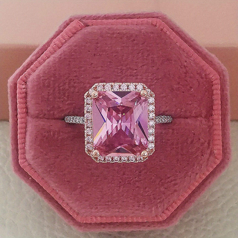 1pc Anello Promessa Elegante Incastonato Grande Zircone Rosa - Temu Italy