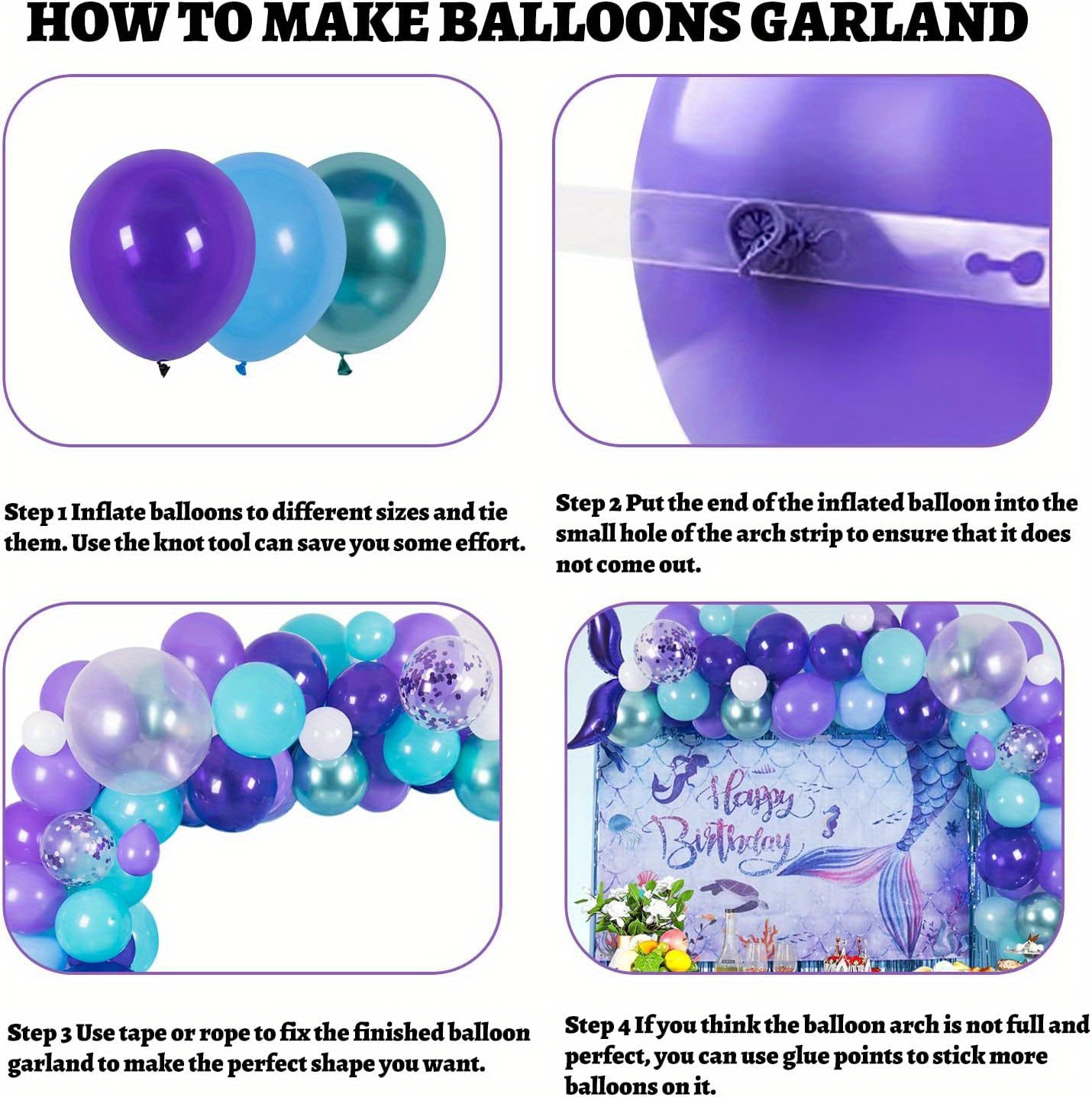 Mermaid Party Balloons Garland Kit Birthday Decorations Include