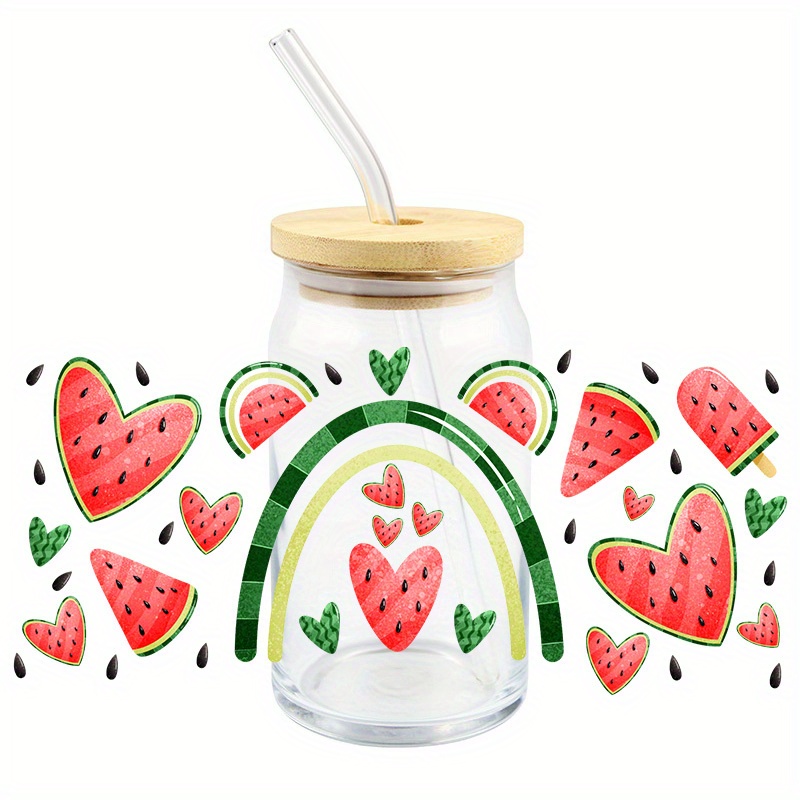 Glass Cup Wrap Transfers Stickers for 12oz 16oz Glass Cups 12 Sheets Strawberry Cute Cartoon UV DTF Cup Wrap Transfer Cup Stickers Decals Waterproof