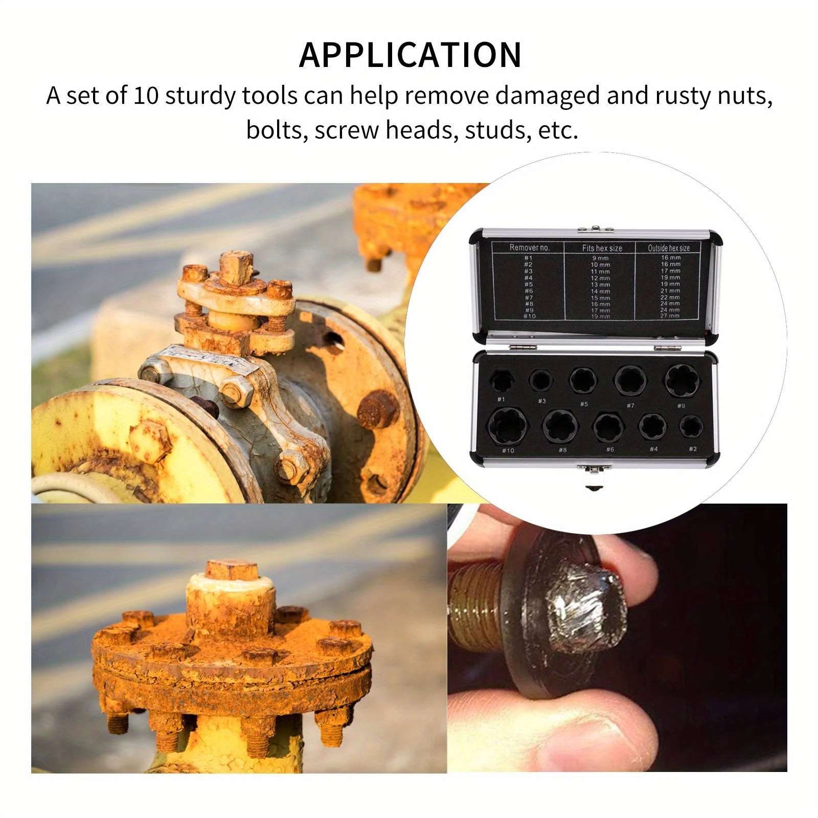 10pcs Removedor de Porcas e Parafusos Danificados Múltiplos Tamanhos Equipamento Mecânico Ferramenta Extratora Kit de Ferramentas Manuais de Rosqueamento Para Casa detalhes 5