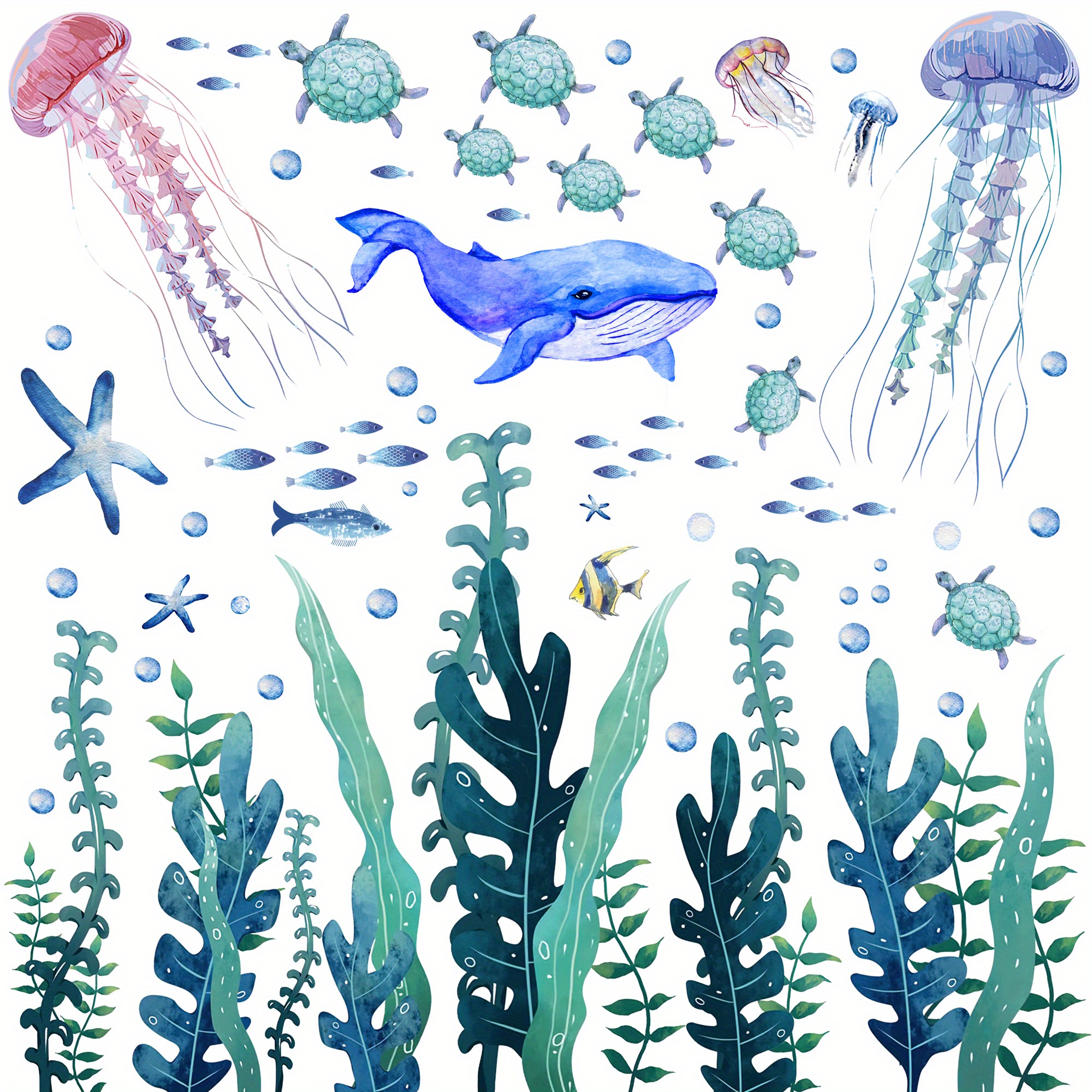 Sea Wall Decal Set Colorful Fish Jellyfish Seaweed Perfect - Temu