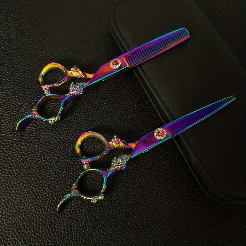 6 5 inch professional hair scissors flat scissors thinning scissors bangs scissors dragon pattern styling barber scissors kit for salon and home hairdresser scissors details 0