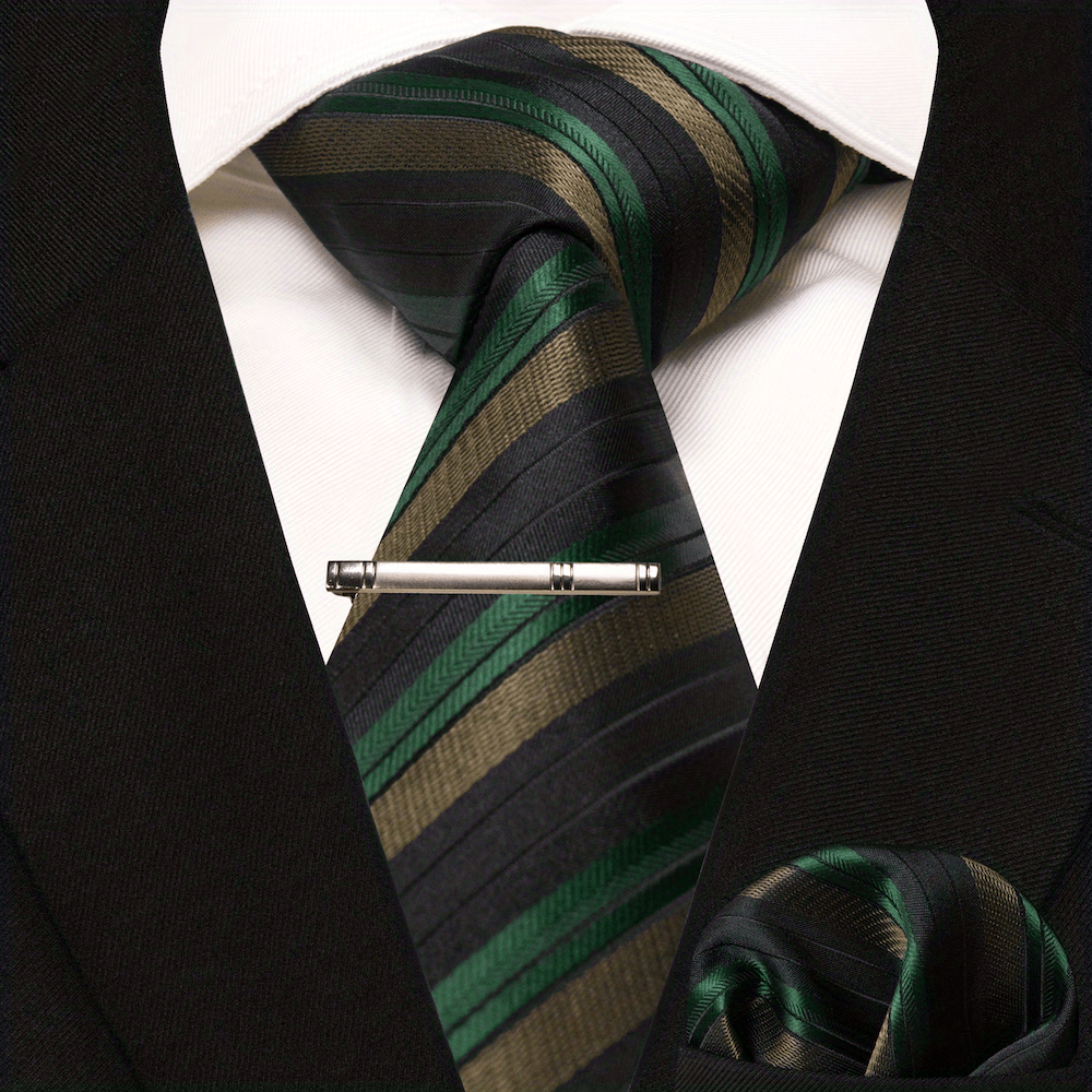3pcs Striped Tie And Pocket Square Set for Men