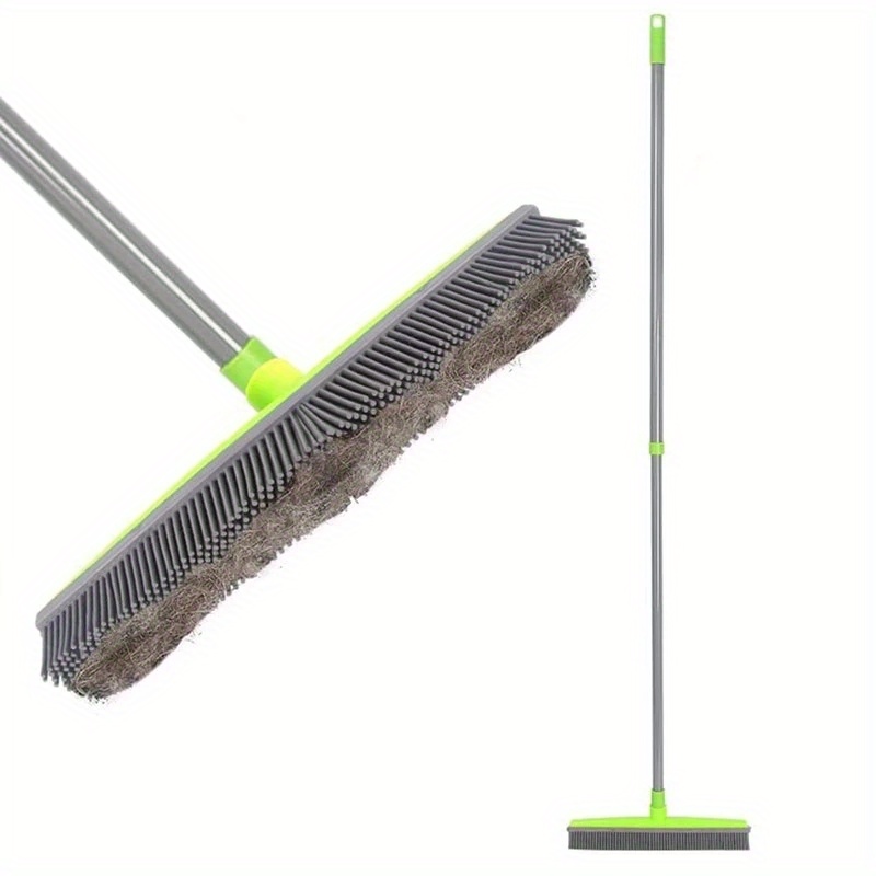 Rubber Broom Carpet Rake Pet Hair Remover Broom with Squeegee Extension  Push Broom for Carpet Hardwood Floor Tile Windows Cleaning